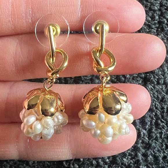 Celine Gold and Pearl Cluster Earrings - Picture 13 of 14